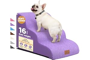Zerbuger Dog Ramp and Stair for Bed 16" H-20 H,3-Step Cat Stair for Sofa and Chair,4-Step Dog Ramp for High Bed and Window,Durable Nonslip Fabric Stair for Indoor (Purple-16 H, Pet Friendly, 3)