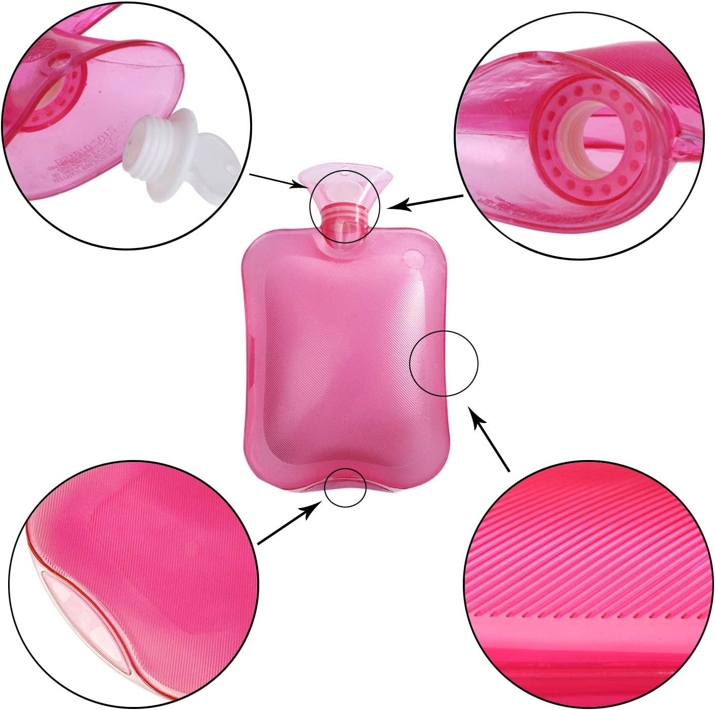 KISEER Classic Transparent Hot Water Bottle, 2 Liter Hot Water Bag with Knitted Cover for Adults or Kids (Pink): Health & Personal Care