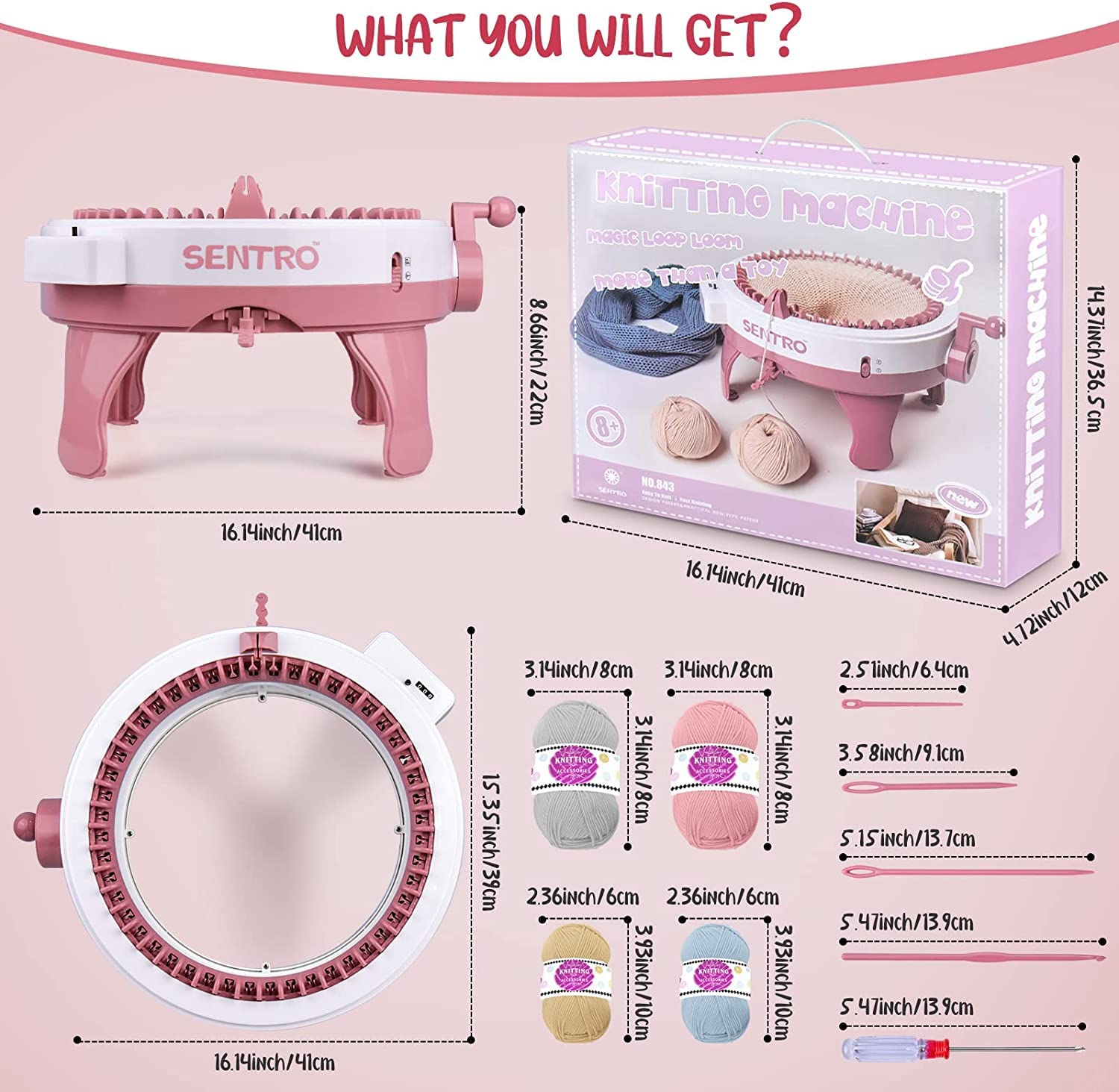 SENTRO Knitting Machine 48 Needles, Smart Knitting Crochet Machine, Double Crocheting Machine Kit,Circle Knit Loom Machine with Row Counter and Hand Crank