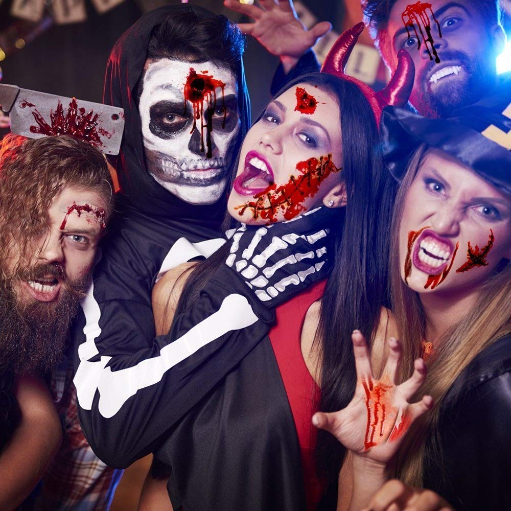Zombie Scars Tattoos Xllree Bloody Scar with Fake Blood Costume Makeup Halloween Decorations Party Favor