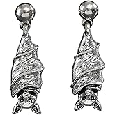 Gothic Halloween Bat Earrings for Women Vintage Dark Gold Silver Inverted Bat Dangle Stud Earrings Vampire Jewelry Halloween Costume Accessories for Women