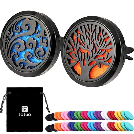 Tatuo 2 Stücke 316L Edelstahl Auto Aromatherapie Ätherisches Öl Diffusor Lufterfrischer Vent Clip Medaillon mit 48 Stücke Ers
