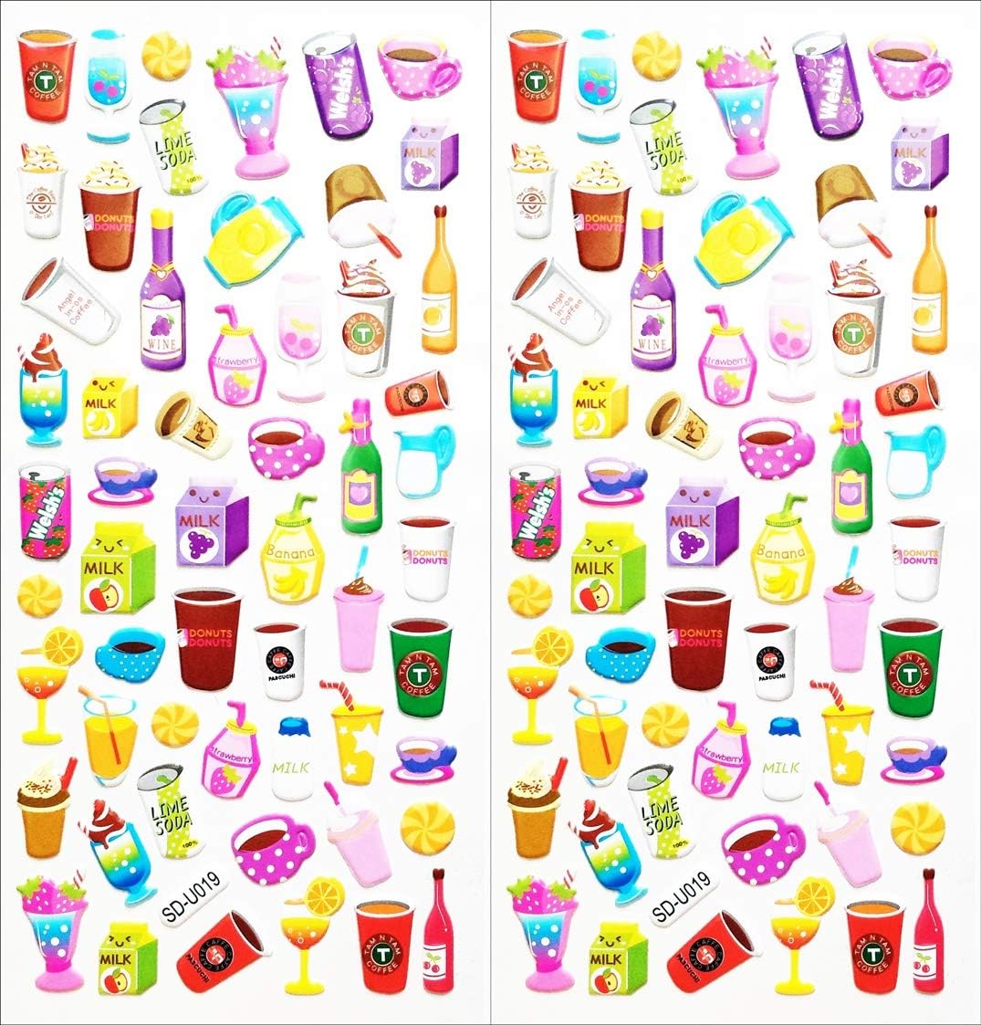 Stickers 2 Sheets Stickers Removable Colorful Alcoholic Cocktail Drinks Red Soda Water Smoothies Fruit Party Drinks Cartoon Glue Sticker Decal for Kids Nursery Baby Room Decor