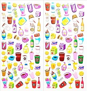 Stickers 2 Sheets Stickers Removable Colorful Alcoholic Cocktail Drinks Red Soda Water Smoothies Fruit Party Drinks Cartoon Glue Sticker Decal for Kids Nursery Baby Room Decor