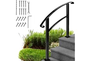 Metty Metal Hand Rails for Outdoor Steps,3 Step Stair Handrail & Indoor Stair Railing Kit，Black Railings for Outdoor Steps and Hand Rails for Seniors for Porch Railing & Deck Hand Rail(1-3 Step)