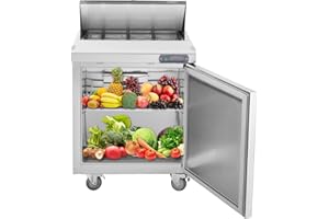 JINSONG 27" Refrigerator Sandwich & Salad Prep Table, Stainless Steel Refrigerated Food Prep Station, 7.4 cu. ft with Cutting Board and 12 Pans for Restaurants, Bar, Shops, etc