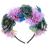 A Miaow Mexican Flower Crown with Butterflies Day of The Dead Floral Headband Women Dia De Los Muertos Costume Headpiece