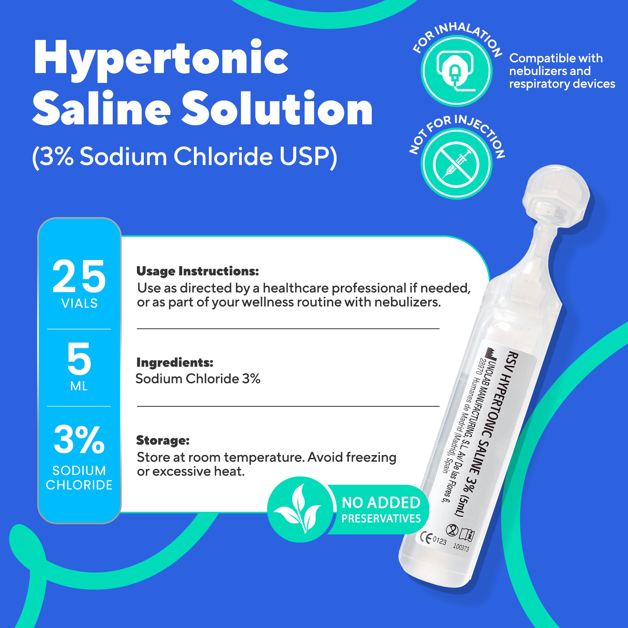 NAVEH PHARMA Saline Solution 3% 5ml Each, 25 per Box Can be used for Nasal Mosturizing and other Uses.