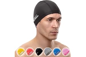 AQTIVAQUA Spandex Swim Cap with Protective Layer // Comfortable Swimming Cap for Women Men Adult and Kids