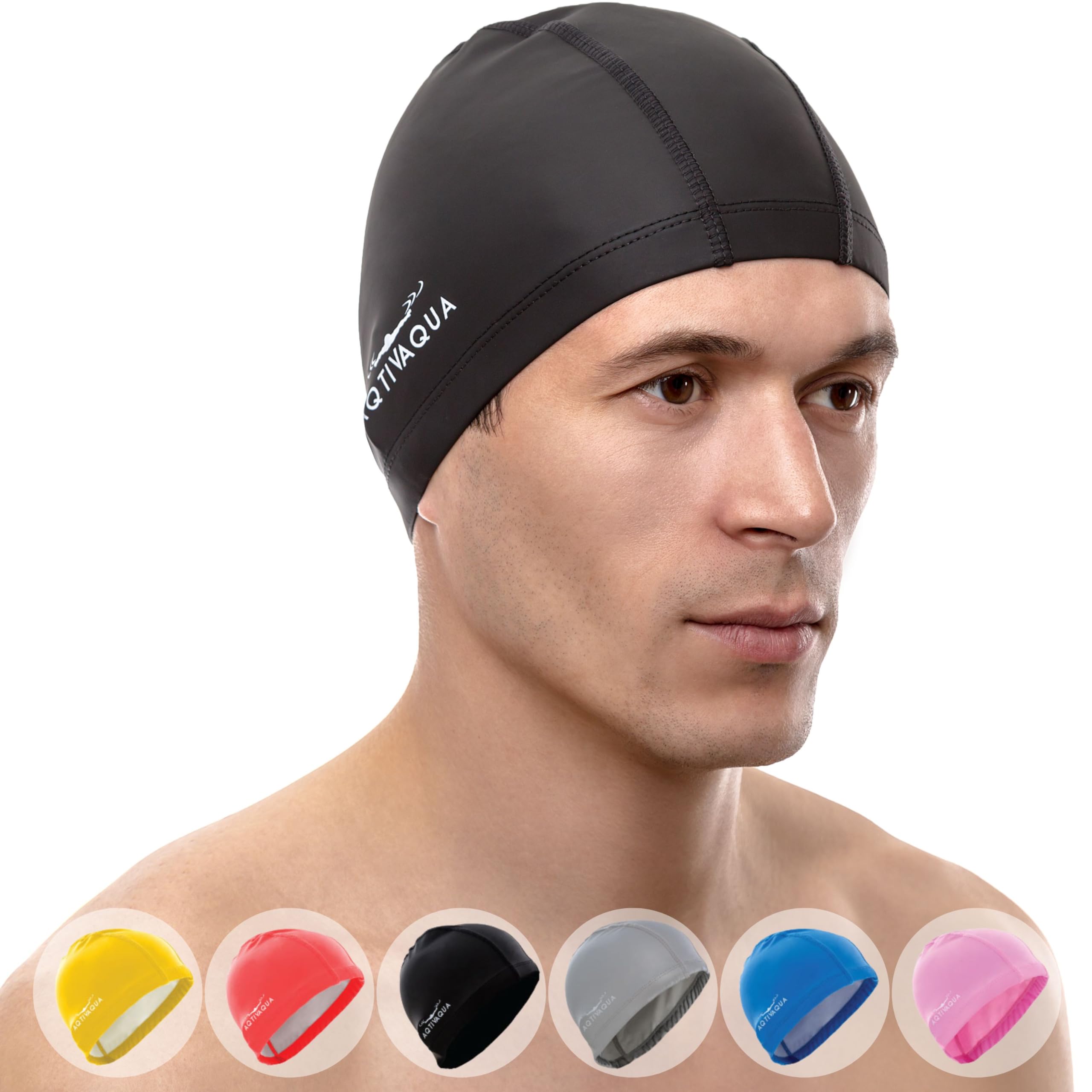 AqtivAqua Swimming Cap for Adults and Kids — Soft and Elastic Spandex with Protective Layer — Ideal for Use in Swimming Pools or Open Water