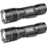 PeakPlus LED Tactical Flashlight PTAC1000 [2 Pack] - Single Mode, High Lumen, Zoomable, Water Resistant, Flash Light - Camping, Outdoor, Emergency, Everyday Flashlights with Clip