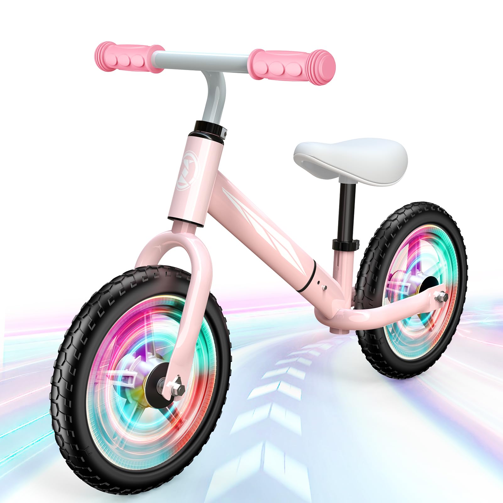 Dromlag Balance Bike for 2-5 Year Olds Kids, 50kg Weight Capacity, Adjustable Seat & Handlebars, LED Wheels, Safe & Stable, Ideal Children's Gift, Christmas Xmas Gifts for Kids Eve, Pink