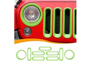 Hoolcar Front Grille Insert Cover & Headlight Bezel Cover Trim Fit for Jeep Wrangler JK JKU 2007-2017, Exterior Accessories, Light Green