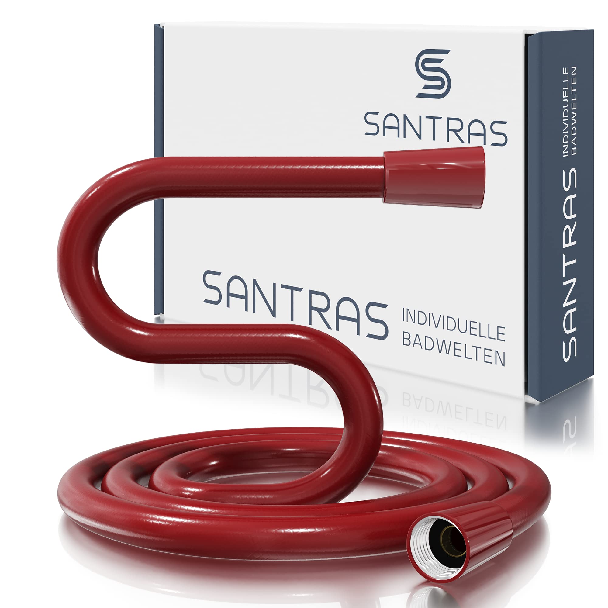 SANTRAS® Shower Hose 1.25m Red (RAL 3003) PVC – Anti-Twist & Anti-Kink Shower Pipe | Universal 1/2" Connection with Seals for Shower & Bath