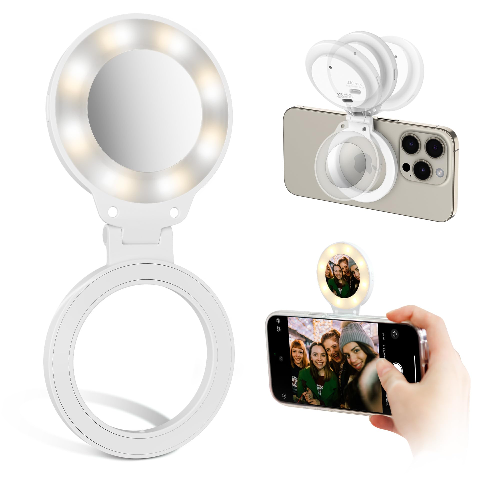 Magnetic Phone Light With Mirror, Compatible With iPhone, Rechargeable LED Selfie Ring Light, 3 Modes & Brightness Levels - 180° Flip for Vlog, Tiktok, Live Streaming