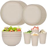 16pcs Plastic Dinnerware Set for 4 People Camping Plates and Bowls Set | Unbreakable Dish Set Reusable Picnic Set, 23cm Plates,20cm Plates, 350ml Cups, 15cm Bowls, Microwave and Dishwasher Safe