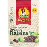 Sun-Maid Organic California Sun-Dried Raisins - 32 oz Resealable Bag - Organic Dried Fruit Snack for Lunches, Snacks, and Natural Sweeteners