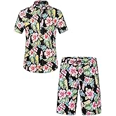 SSLR Mens Hawaiian Shirts Suits Causal Button Down Short Sleeve Shirts Suits for Men