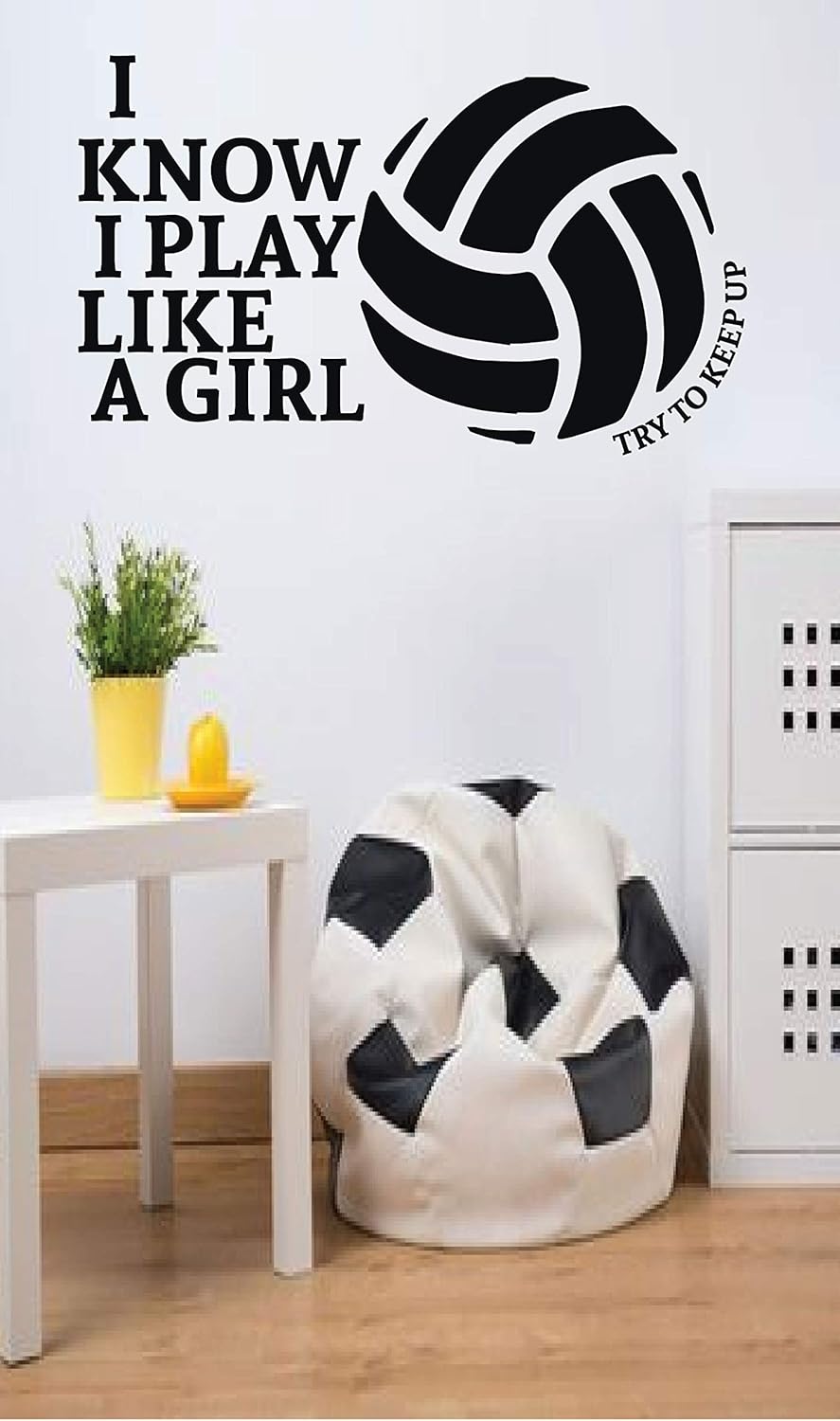 CustomVinylDecor Volleyball Quote I Know I Play Like A Girl Try and Keep Up Vinyl Wall Decal Sticker | Home Decor Sticker for Teen Girls Bedroom or Locker Room | Small, Large Sizes