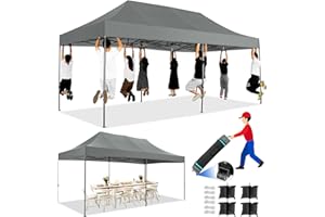 Tooluck 10x20 Heavy Duty Pop up Canopy Tent Folding Height Adjustable Commercial Easy up UPF 50+ All Weather Waterproof Outdoor Instant Shelter Party Tent with Roller Bag Grey (Thickened Alloy Steel)