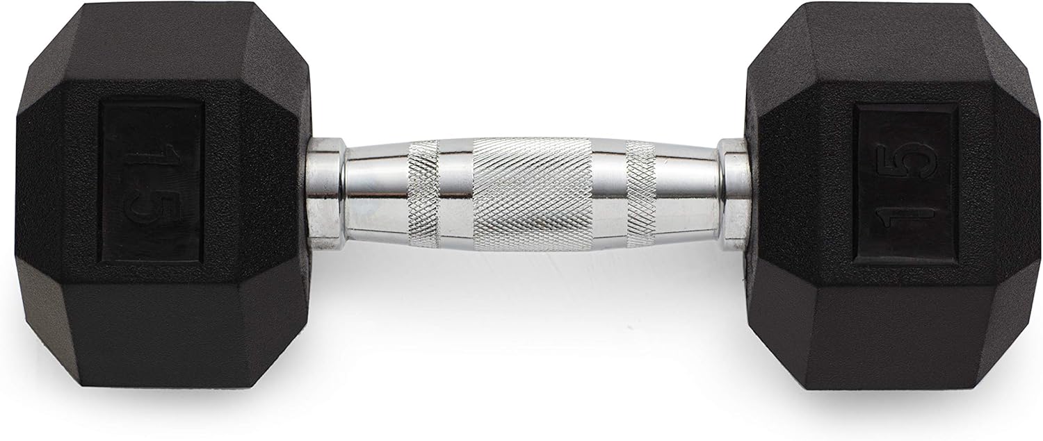 Rubber Hex Dumbbell - 15 LB 