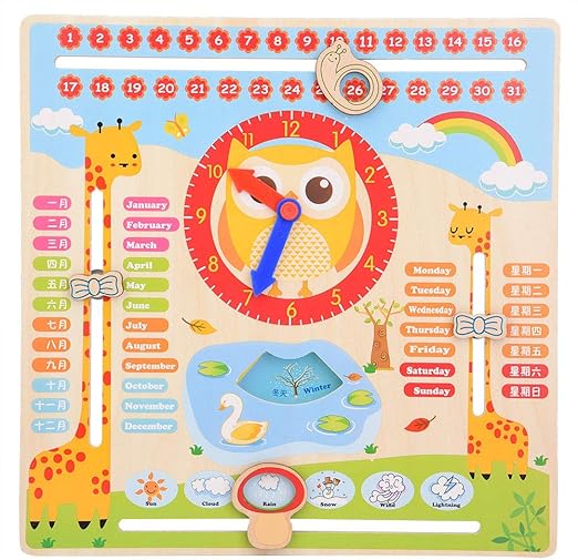 children's educational wooden calendar clock toy