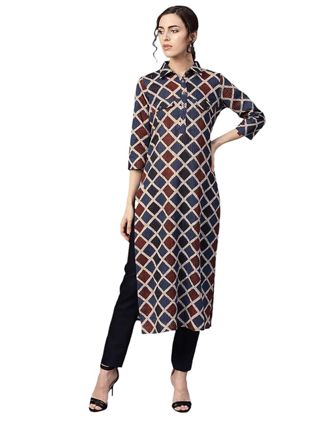 Buy Jaipur Kurti Women's Cotton Straight Kurta (Jk3783L_Navy Blue