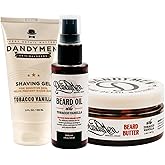 DandyMen Beard Grooming Set – Beard Oil, Beard Butter & Shaving Gel – Hydrate, Soften & Style (3-pack, Tobacco Vanilla)