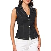 CIMUK Women's Denim Vest Button Down V Neck Elastic Waist Waistcoat Sleeveless Jean Jacket
