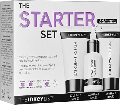 The INKEY List Starter Set Oat Cleansing Balm Hyaluronic Acid Serum & Omega