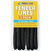 PropelTech 2 Pack 1/2" x 6 Fender Lines, Improved Nylon Boat Ropes, Black | Double Braided Boat Lines for Docking with 5" Loop, Marine-Grade High Strength Dock Ropes for Boats, Pontoons, Fishing Boats