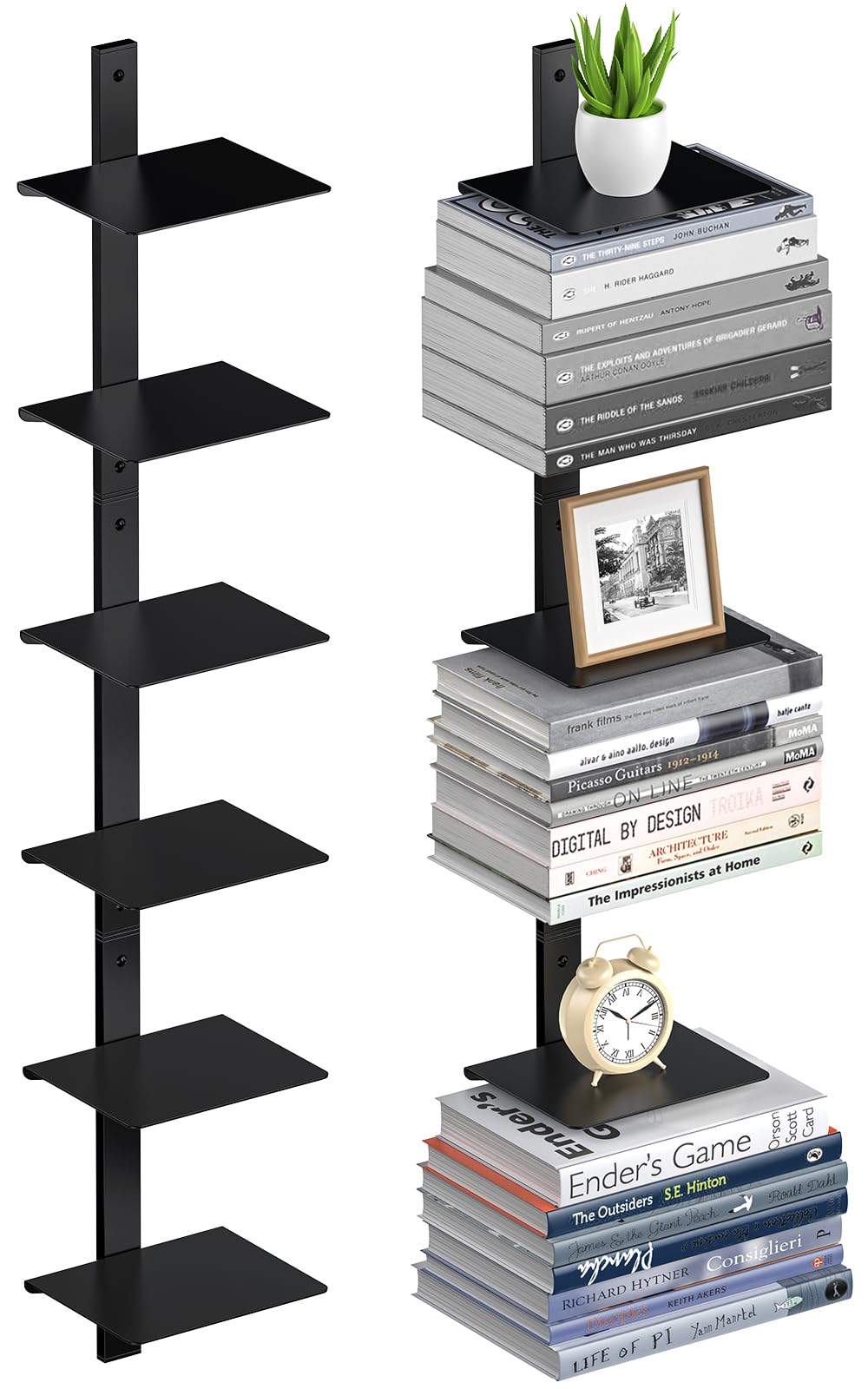 Photo 1 of ART-GIFTREE Floating Book Shelves for Wall, 6 Tier Invisible Floating Bookshelf, Vertical Spine Book Tower, Wall Mounted & Space Saving, Heavy Duty Metal Book Organizer for Home Office, 3 Pack Black