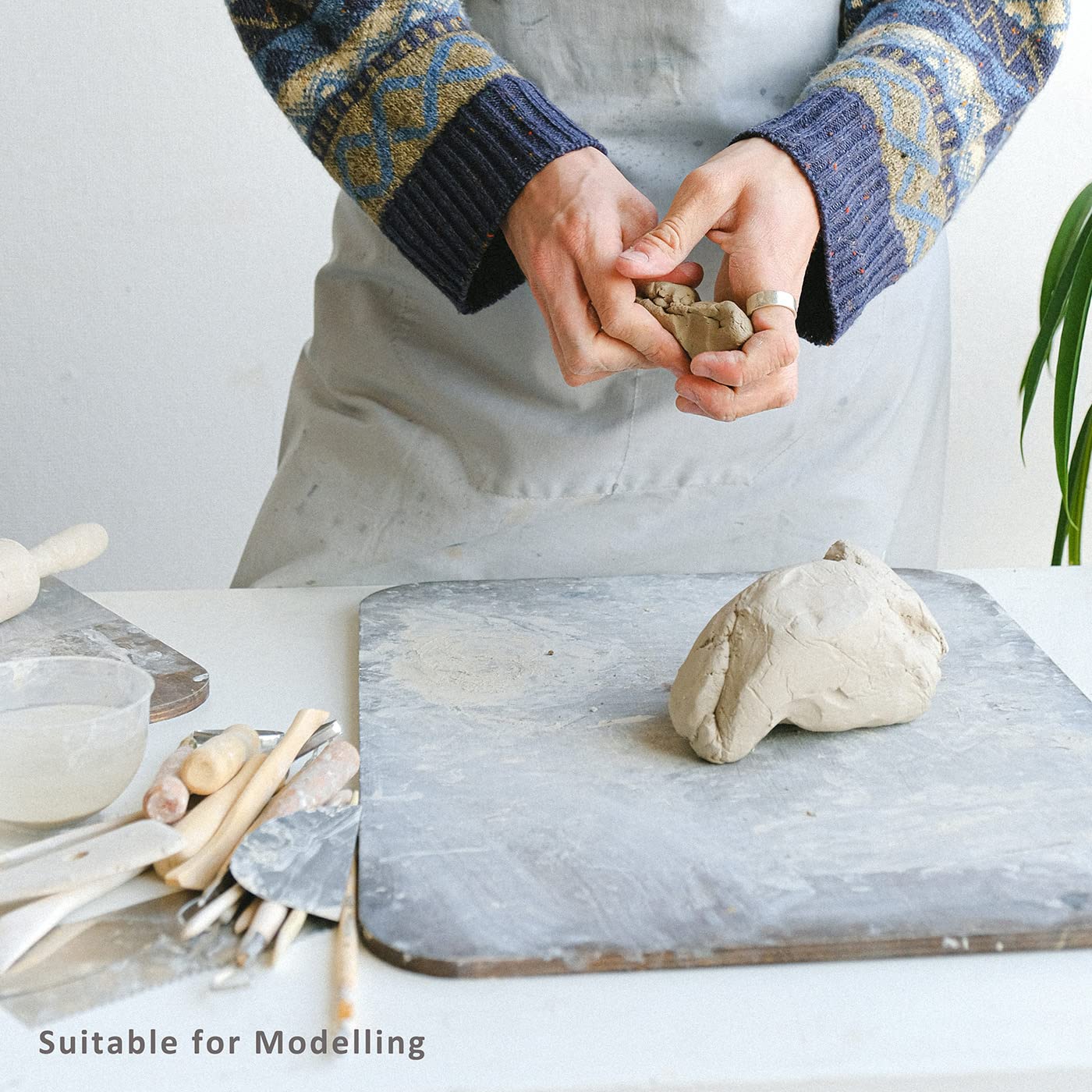 TORISING Air Dry Clay 10 LBs with 42 Pcs set Pottery Clay Tools Set for Hand Modeling and Throwing, Non-Toxic (White & Kit)