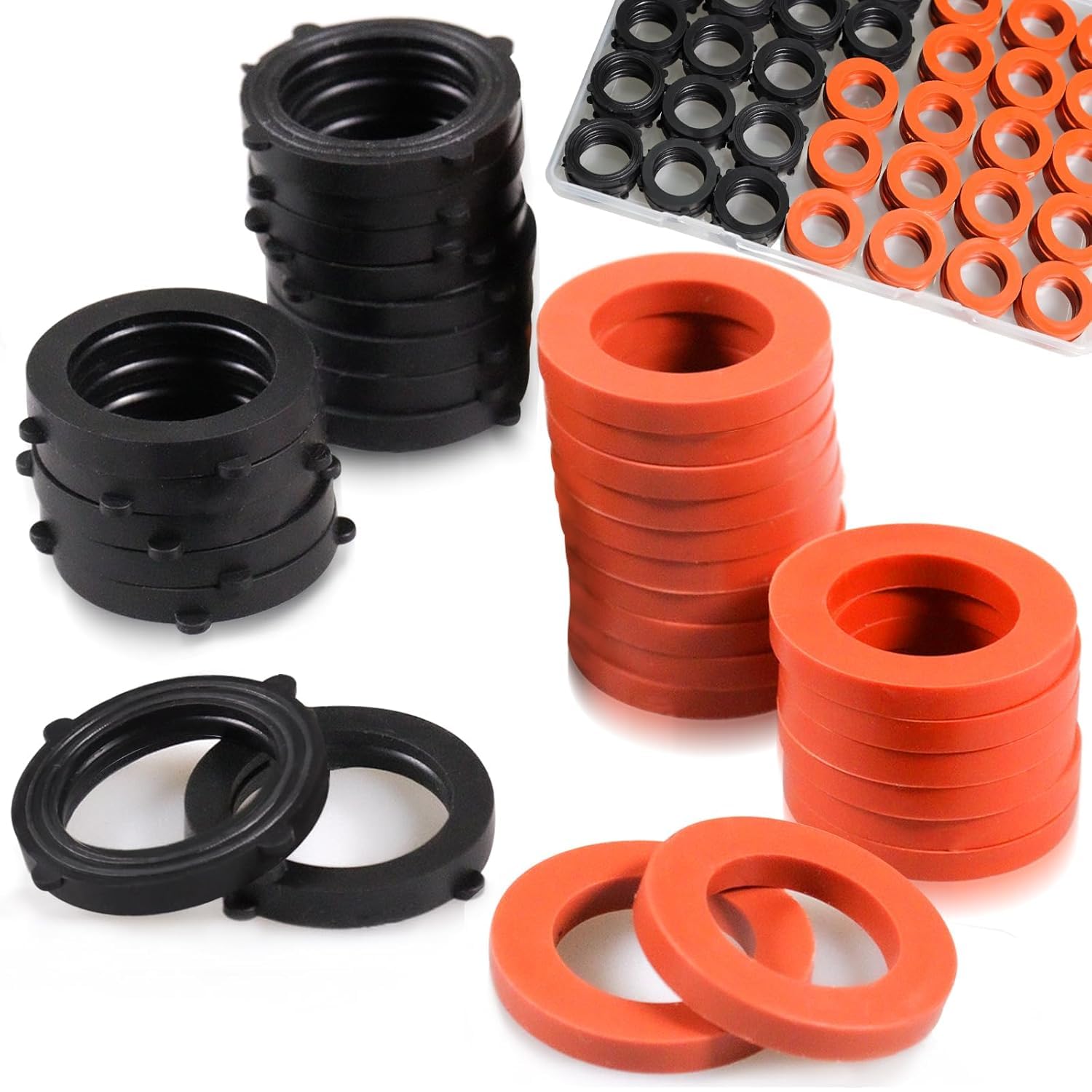 Photo 1 of ZDBB 80 Pcs Garden Hose Gasket Rubber Seal, Fits All Standard 3/4 Inch Outdoor Hose Fittings with Heavy Duty Red and Black Self-Locking Tabs to Hold The Gasket Securely in The Fitting
