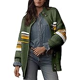 Dokotoo Womens Cardigan Sweaters Long Sleeve Casual Striped Color Block Cable Knit Fall Outfits with Pockets