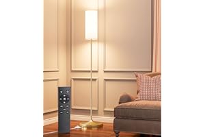 luckystyle LED Floor Lamp for Living Room, Dimmable Standing Lamps with Foot Switch,Remote Custom Color Temperature Gold Pole Lamp with Lampshade,12W Led Bulb Tall Lamps for Bedroom Office Kid Room