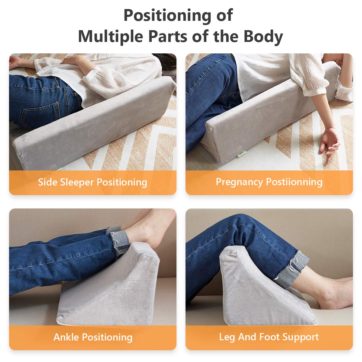 OasisSpace Side Wedge Pillow for Sleeping, Side Sleeper Body Back Positioners for Back Pain, Curved Shaped Turning Wedge Pillow for Side Sleeping, 30 Degree Triangle Foam Wedge Pillow