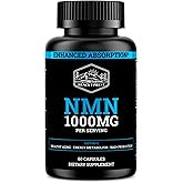 Black Forest NMN Supplements 1000mg (Nicotinamide Mononucleotide) 99% Pure, Stabilized Form, BioPerine® for Enhanced Bioavailability (60 Capsules) (NMN 1000mg per Serving) NAD Supplement for NAD