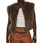YAWJET Women's Cropped Faux Fur Vest Casual Sleeveless Open Front Fluffy Fur Crop Top