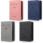 4 PCS Passport Holder Cover Combo Leather Passport Holder Combo with Vaccine Card Slot Passport Cover Passport Case Cover Protector PU Travel Documents Organizer for Women and Men Passport Wallet