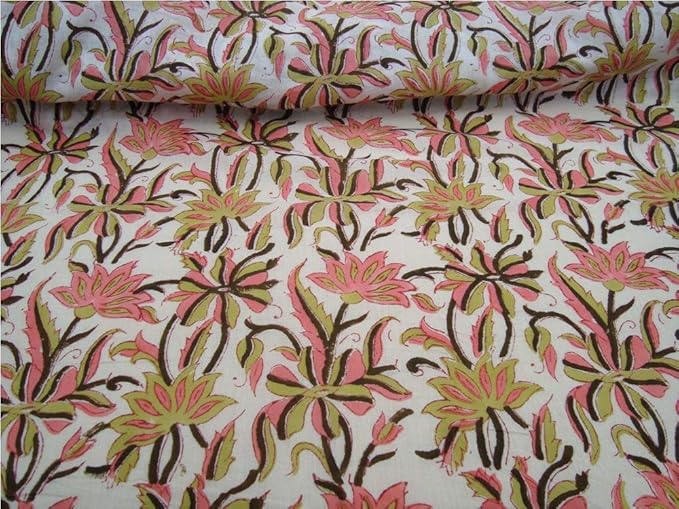 PGS Handicrafts 5 Meters Jaipur Sanganer Print Cotton Fabric Handmade