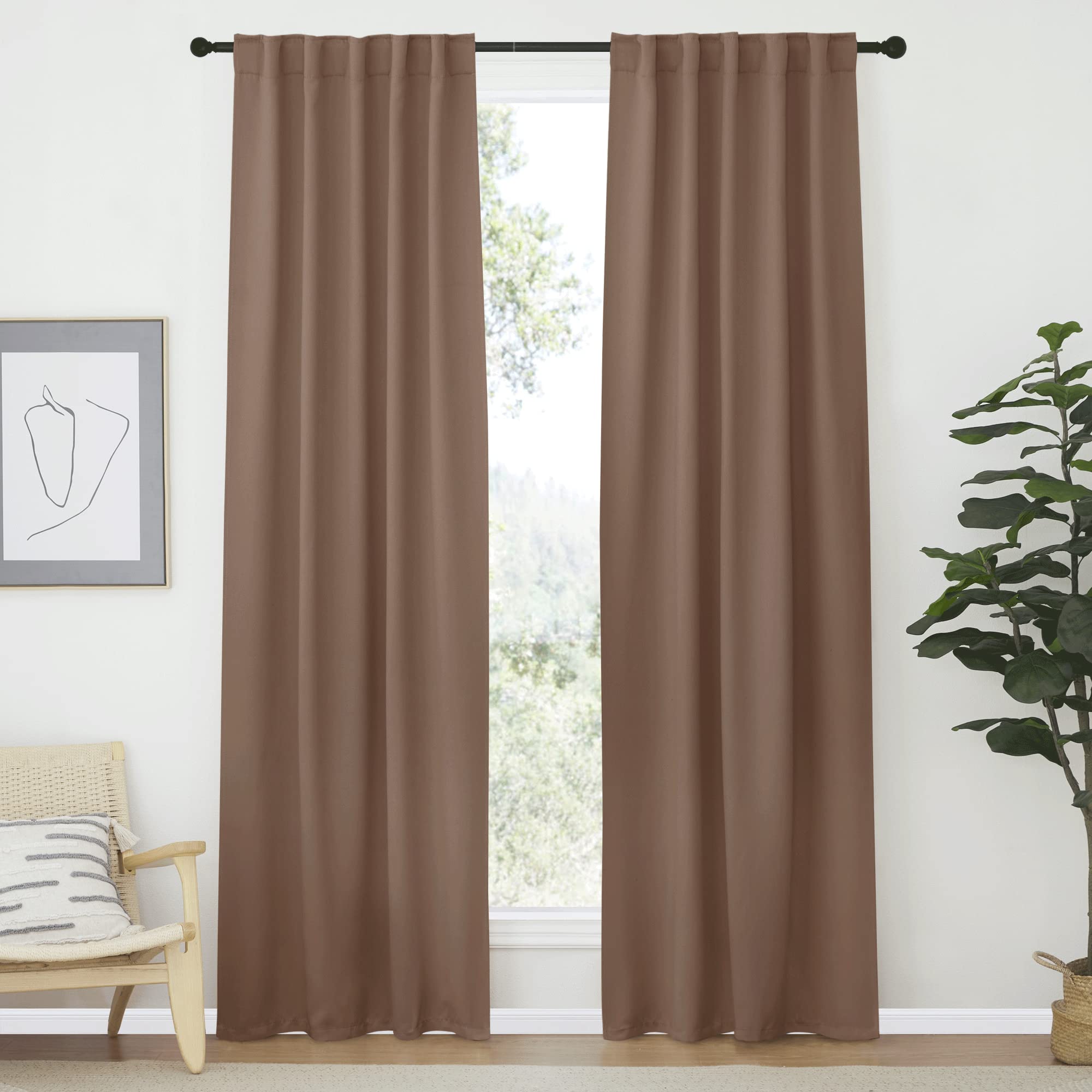 Photo 1 of NICETOWN Blackout Curtain Panels Window Draperies - (Cappuccino Color) 34-Inch Wide x72-Inch Long, 2 Pieces, Home Decoration Light & Noise Reducing Window Covering Room Darkening Drapes for Bedroom