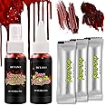 Halloween Fake Blood Makeup kit-Fake Blood Spray 1.76oz+Dripping Blood 1.76oz+3 Pcs Fake Coagulated Blood 0.17oz, Realistic Washable Special Effects Zombie SFX Makeup Set for Vampire,Monster,Face Body