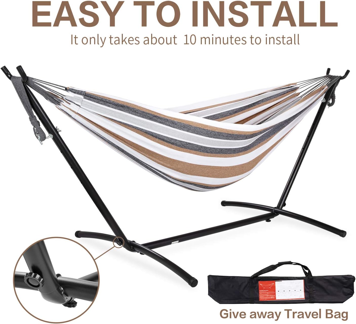 PNAEUT Double Hammock with Space Saving Steel Stand 2 Person Heavy Duty Outside Garden Yard Outdoor 450lb Capacity 2 People Standing Hammocks and Portable Carrying Bag (Coffee) : Kitchen & Dining