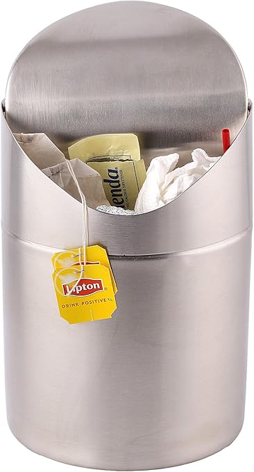 Estilo Mini Countertop Trash Can Brushed Stainless Steel Swing