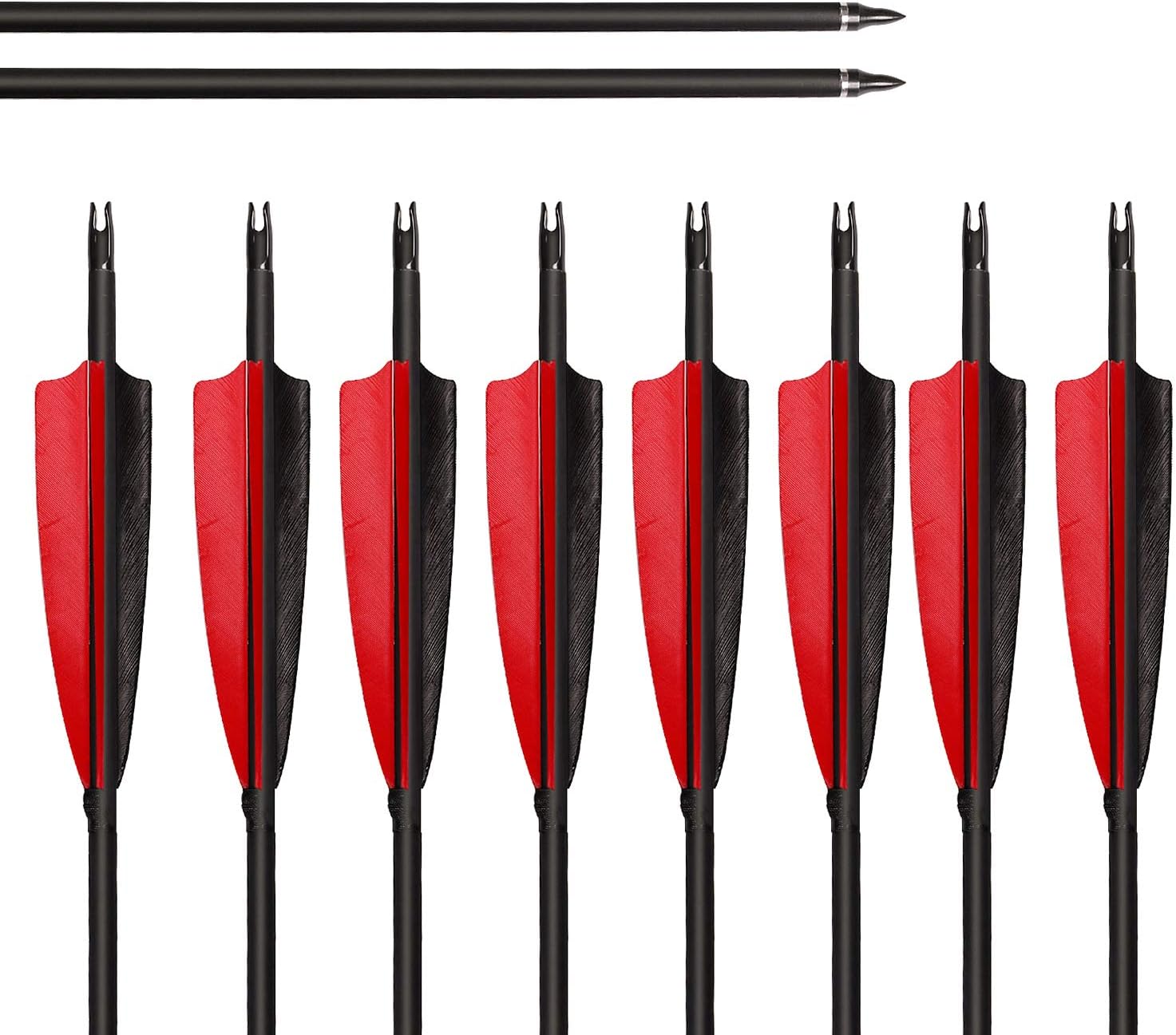 ARCHERY SHARLY 31 inch Carbon Targeting Practice Arrows, 5" Black Red