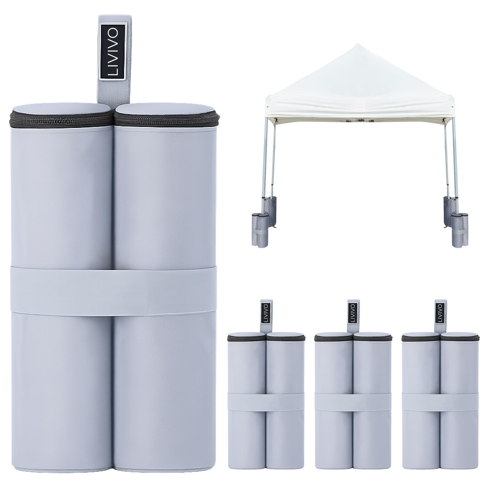 LIVIVO Set of 4 Sandbag Weights for Gazebo Legs - Water Resistant Gazebo Weights Sand Bags with Zip Closure & Fastening Straps for Pop-Up Tents, Parasol, Marquees Sandbag Weights