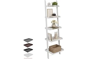Ballucci 5-Tier Ladder Shelf, Modern 67" Tall Wood Leaning Shelf Organizer for Living Room, Bathroom, Office, Bedroom - White