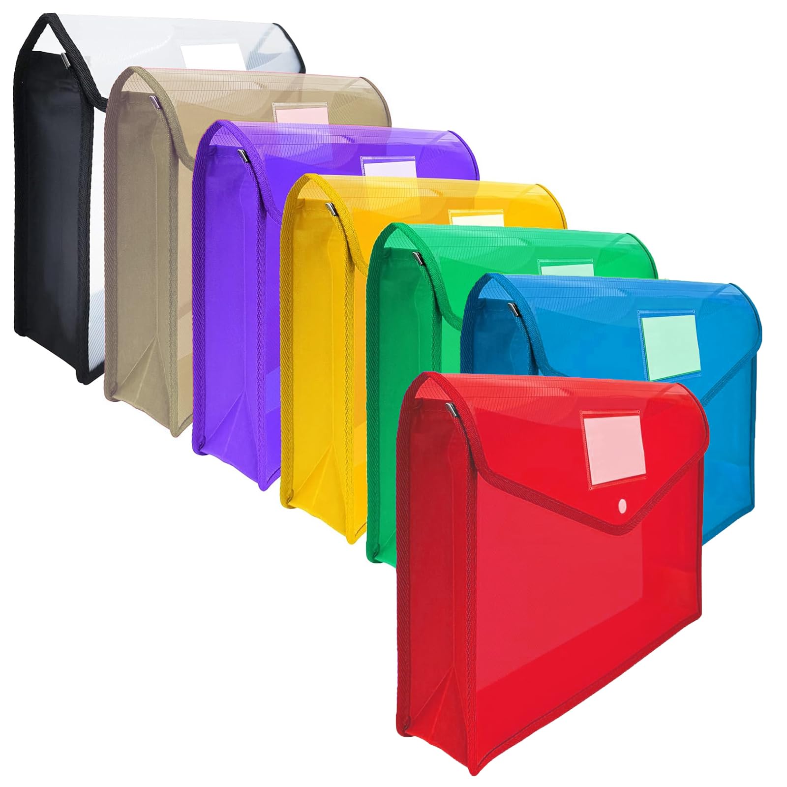 ULVBABI 7-Pack A4 Plastic Document Wallets, Waterproof Popper Folders with Snap Button, Large Capacity Storage Pockets for School, Office and Home (7, 7 Color)