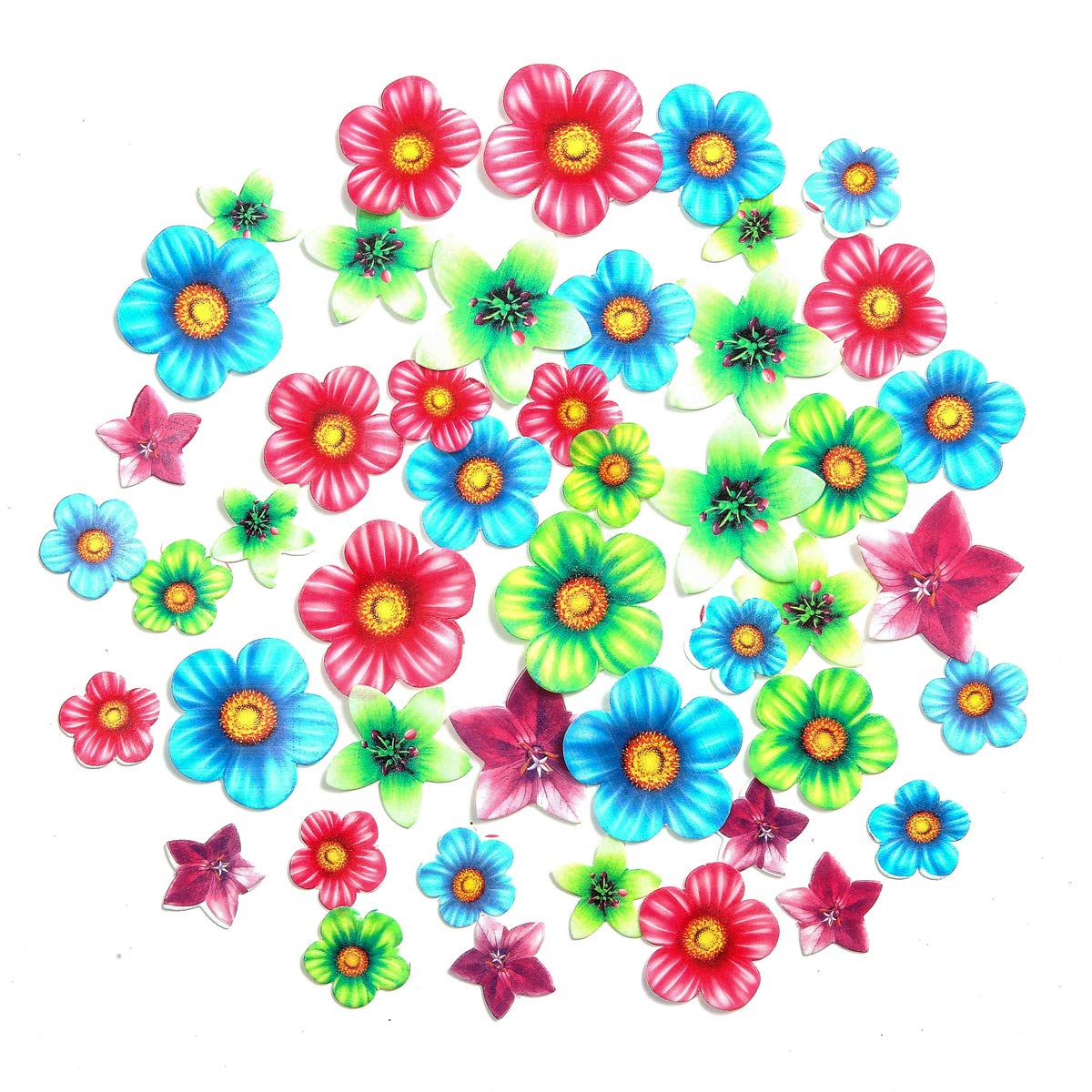 GEORLD 48Pcs Edible Cupcake Toppers Wedding Cake Birthday Party Food Decoration Mixed Size & Colour (Flower)